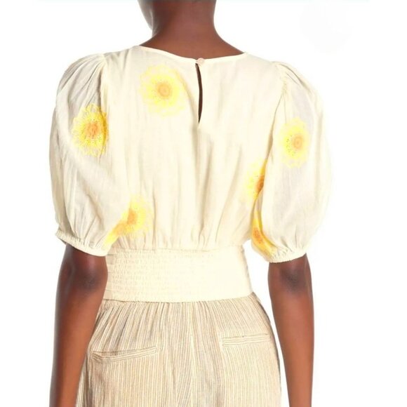 Free People My Girl Sunflower White Cotton Blouse Puff Sleeves & Back Button S - Picture 7 of 14